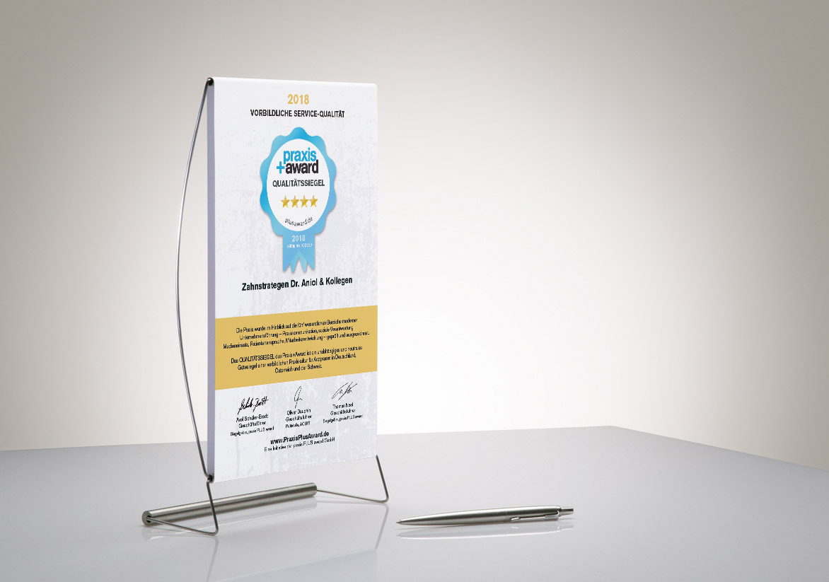 Praxis+ Award 2018 für Zahnarztpraxis Zahnstrategen in Bornheim Merten