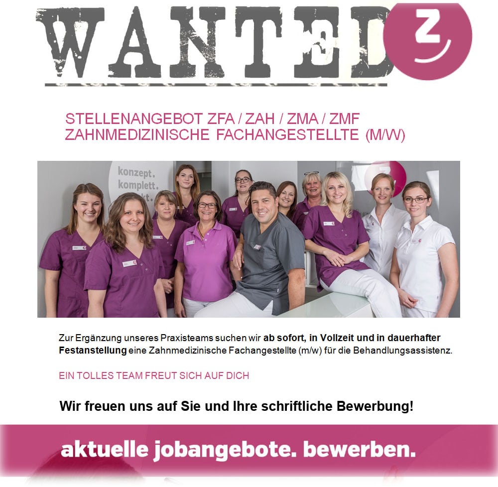 Stellenanzeigen Zahnstrategen ZFA / ZAH / ZMA / ZMF